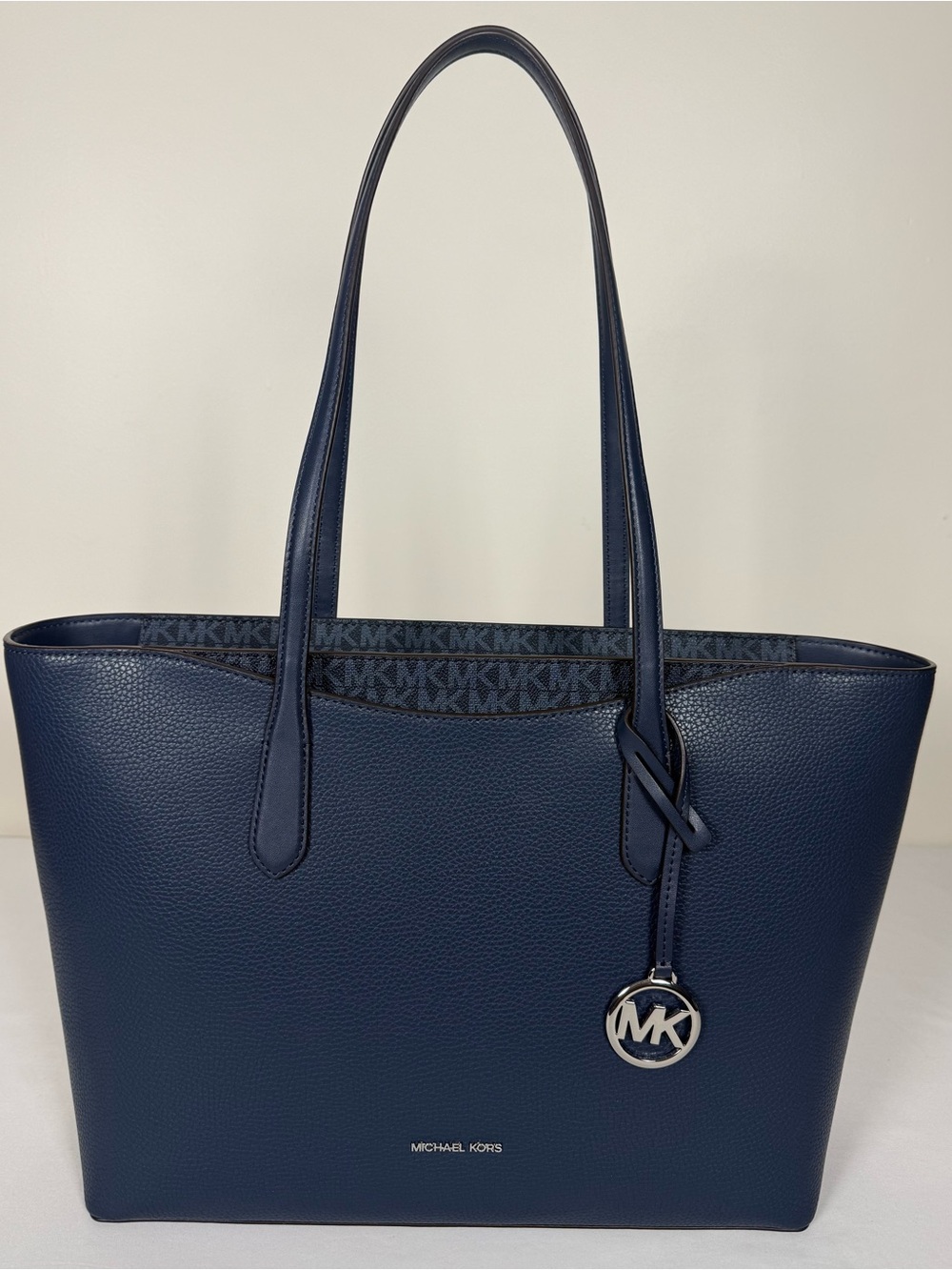 Michael Kors Arden Large Pebbled Leather Tote Bag Admiral Navy Blue - Picture 9 of 16